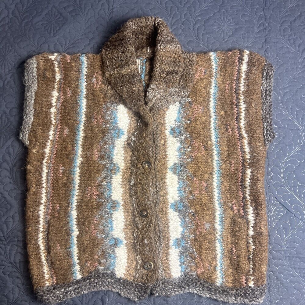 Unique Wool Blend Handmade Crochet Button Down Sweater Vest SZ S/M Cottage Fall